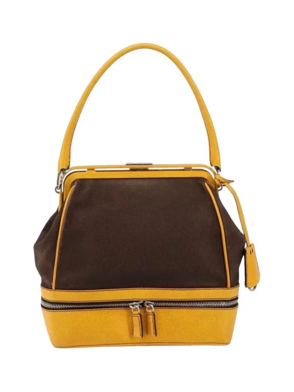 Prada Yellow and Brown Top Handle Bag